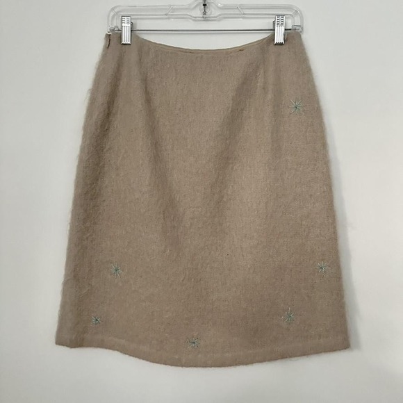 Jill Stuart Skirt Womens 4 Tan Wool Blend Mohair Mini Star Embroidery Winter - Picture 2 of 5